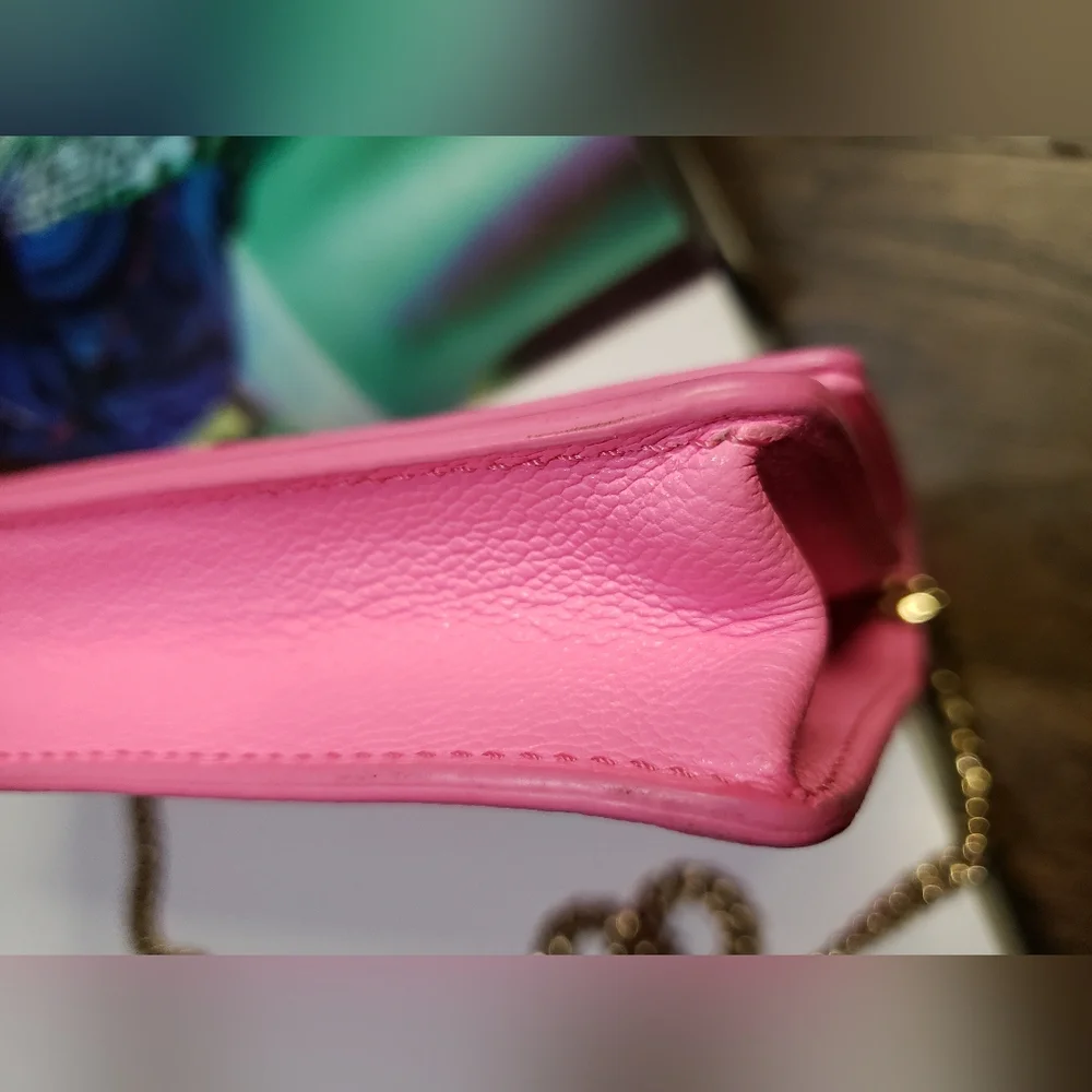 Versace Grained Calfskin Palazzo Chain Bag Crossbody  Shoulder  Pink Barbie - Picture 9 of 17
